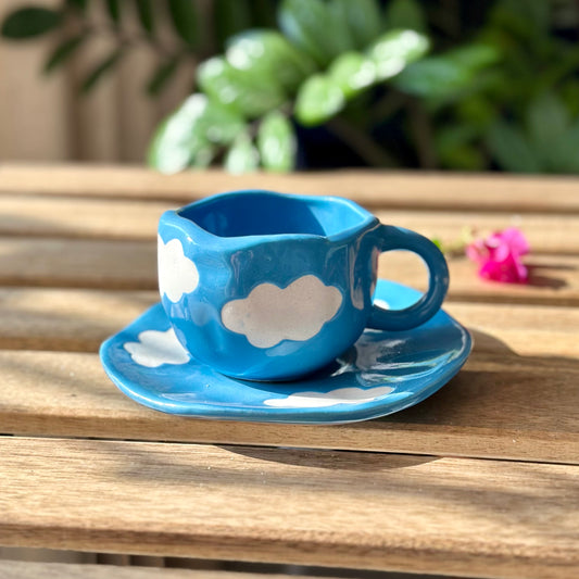 Blue Cloud Mug with Desert Plate