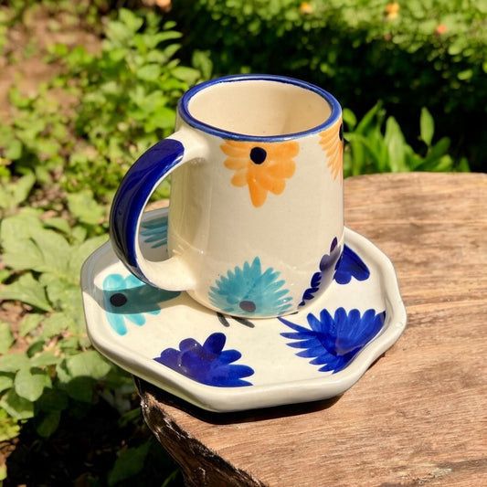 Blue & Yellow Flower  Mug & Saucer