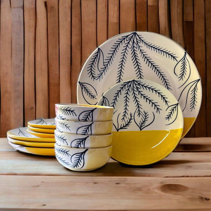 Yellow & White Dinnerware Set (12 Pcs)