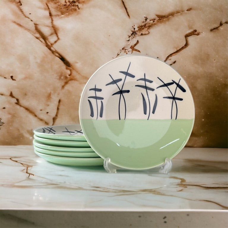 Green & White Quarter Plates (7 Inch, Set of 6)