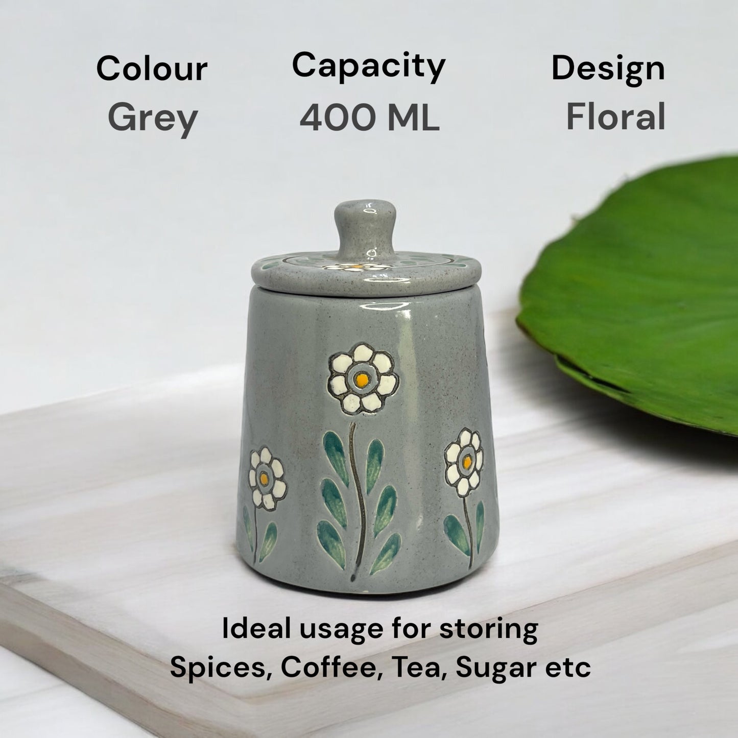 Floral Grey Jar