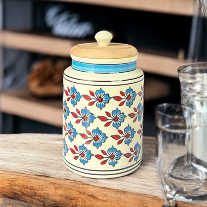 Blue Flower & Red Leaf Jar