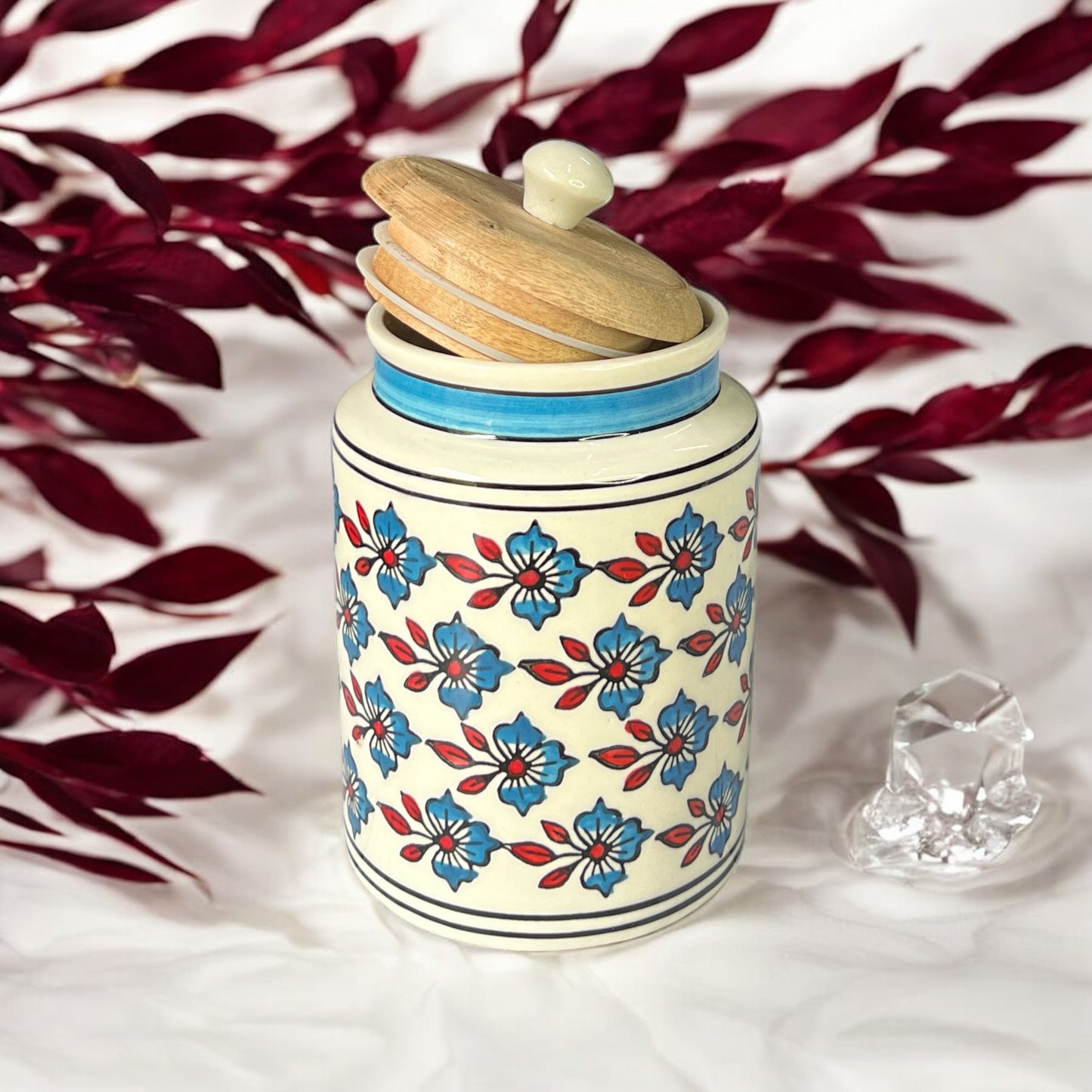 Blue Flower & Red Leaf Jar