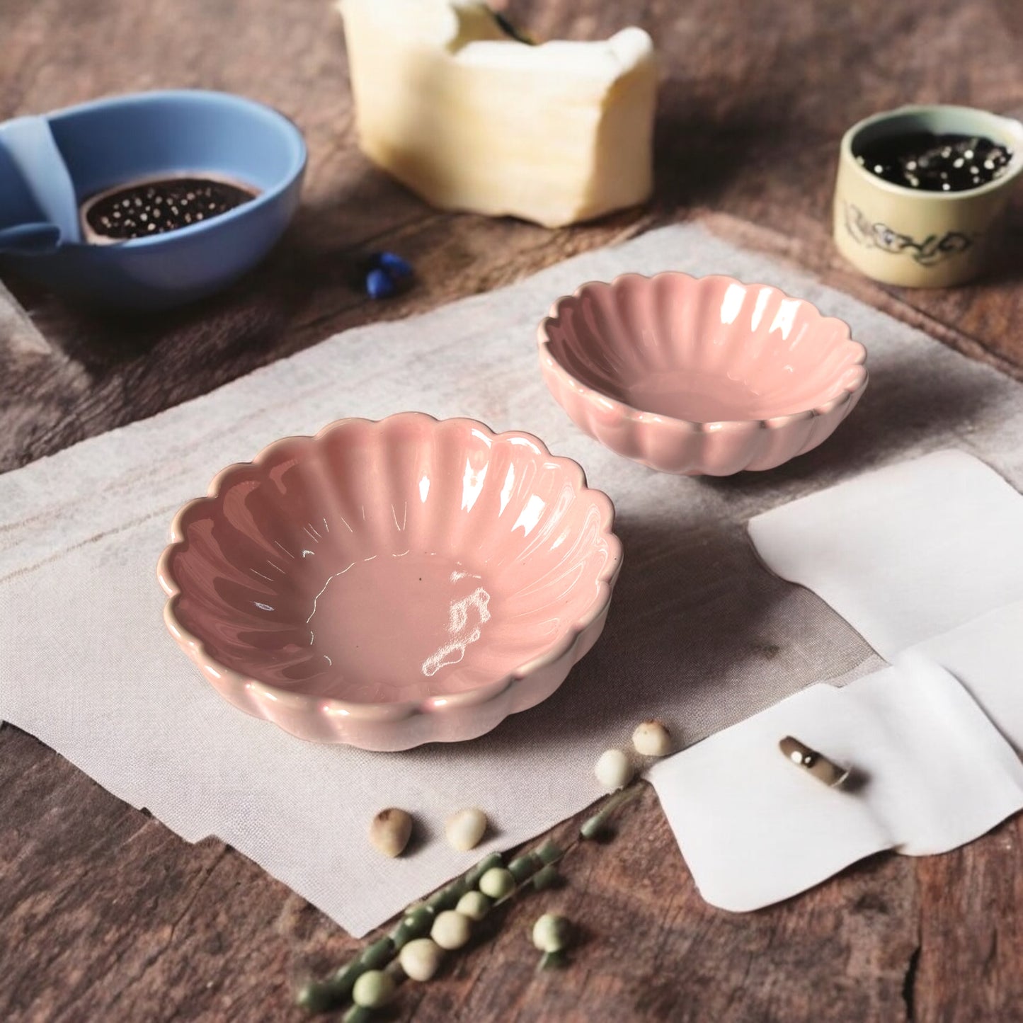 Six Pink Lotus Sweet Bowls