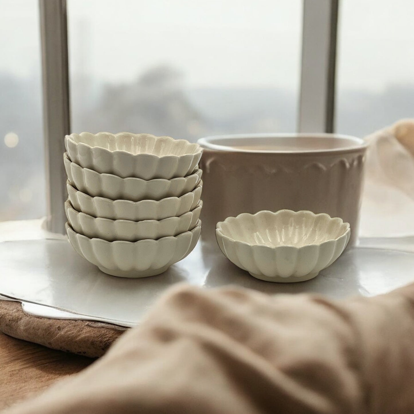 Six White Lotus Sweet Bowls