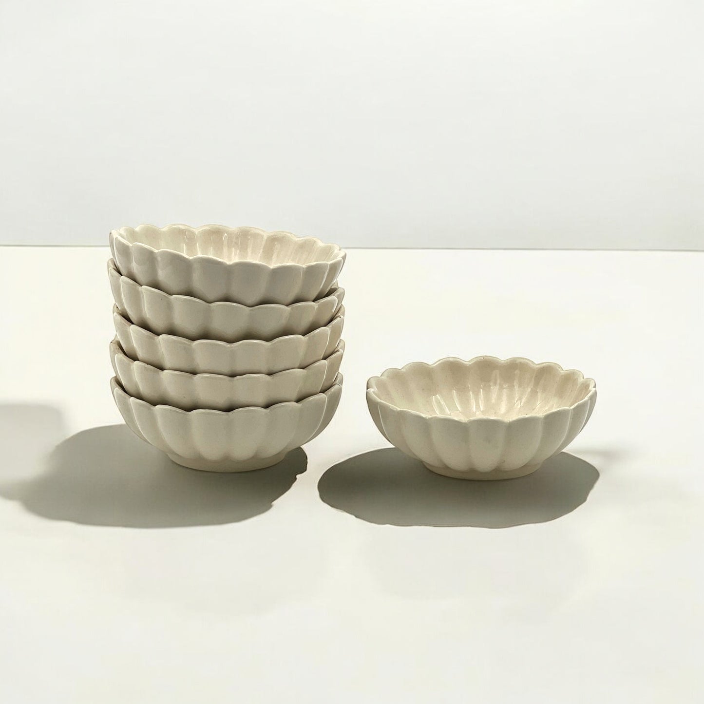 Six White Lotus Sweet Bowls