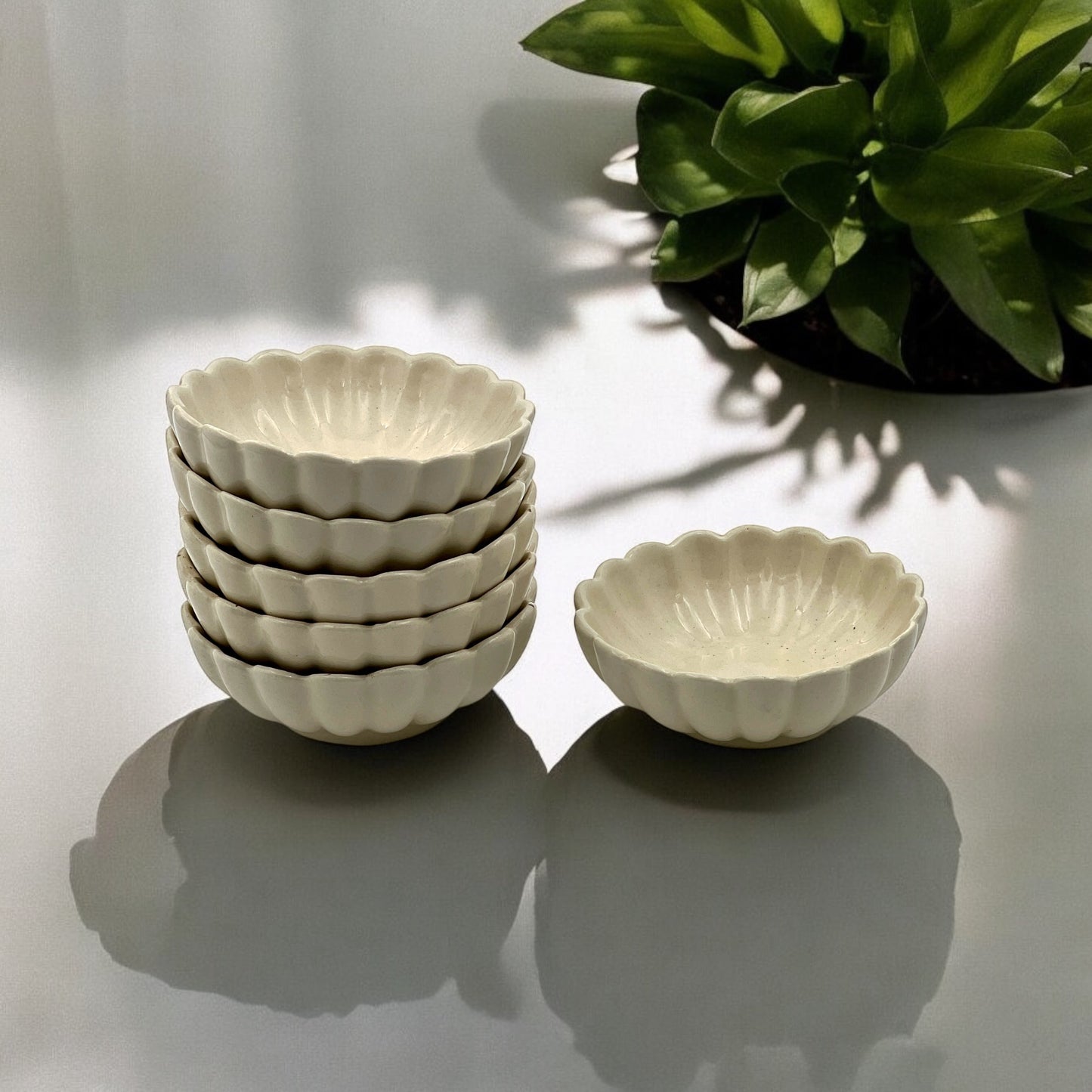 Six White Lotus Sweet Bowls