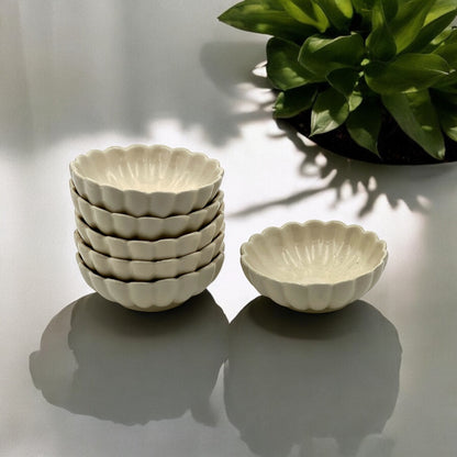 Six White Lotus Sweet Bowls