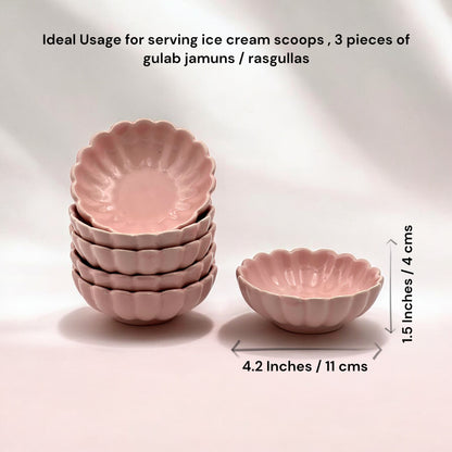 Six Pink Lotus Sweet Bowls