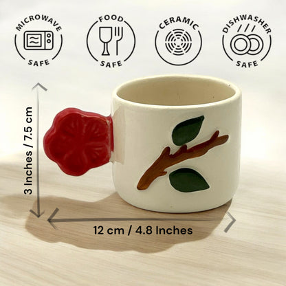 Red Flower Handle Mugs