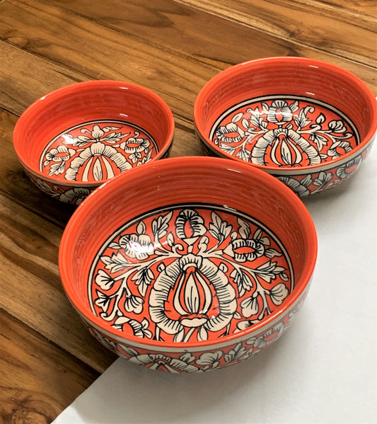 Orange Mughal Art Bowl Set of 3