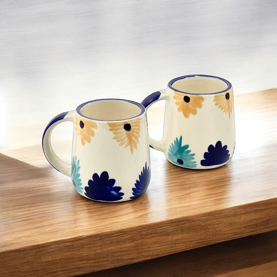 Yellow Blue Flower Mug Set