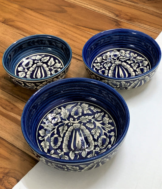 Dark Blue Mughal Art Bowl Set of 3