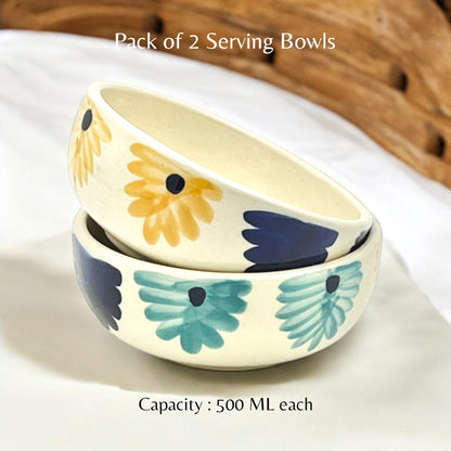 Two Yellow Blue Flower Bowls