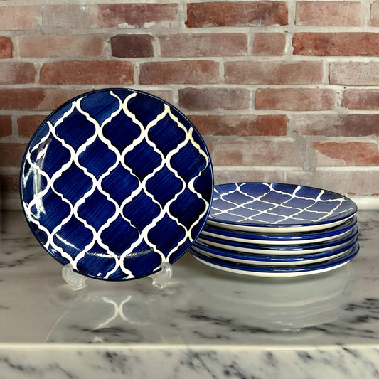 Hand Painted Side / Quarter Plates (7 Inch, Set of 6, Blue ,Microwave Safe)