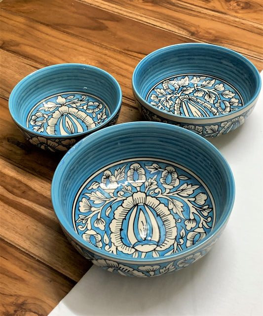 Sky Blue Mughal Art Bowl Set of 3