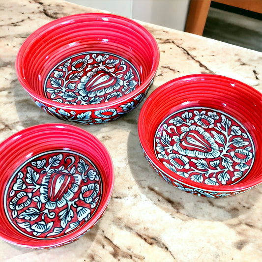 Red Mughal Art Bowl Set of 3