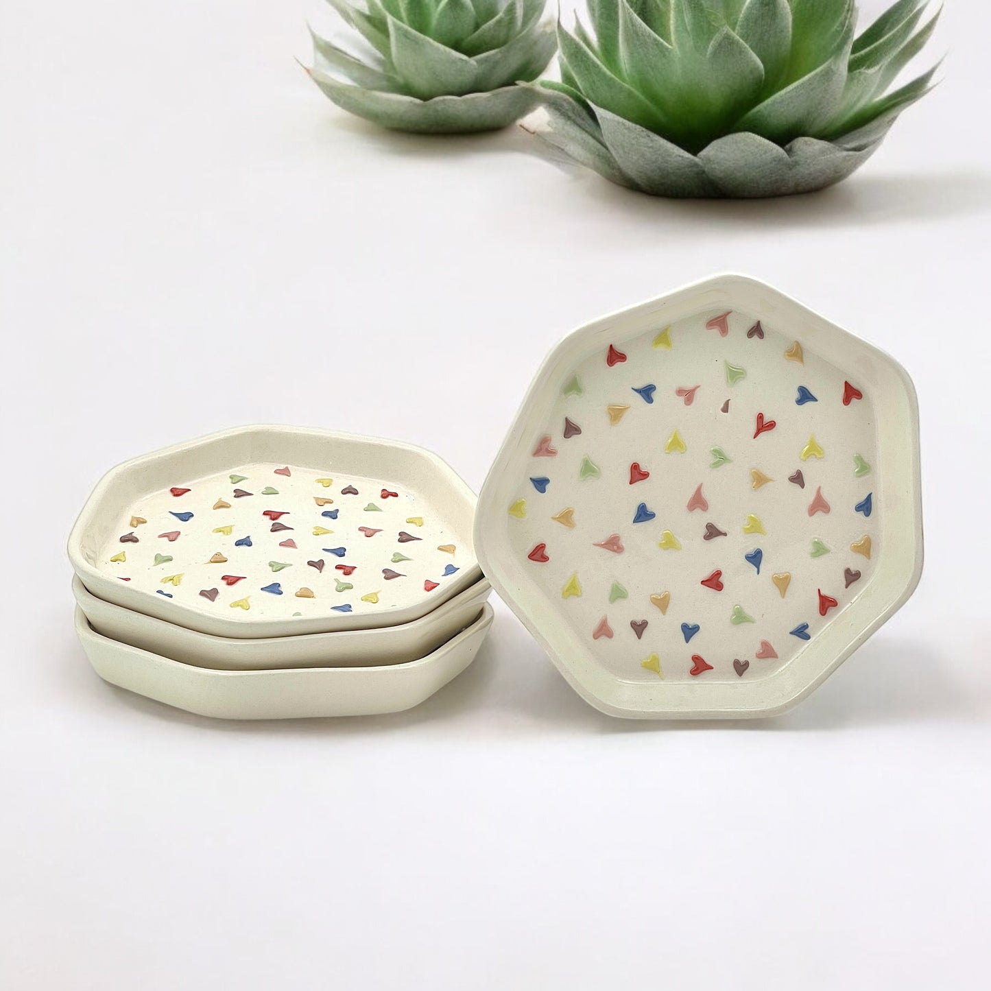 Four Rainbow Hearts Snack/Dessert Plates