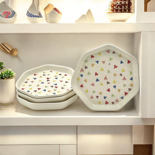 Four Rainbow Hearts Snack/Dessert Plates