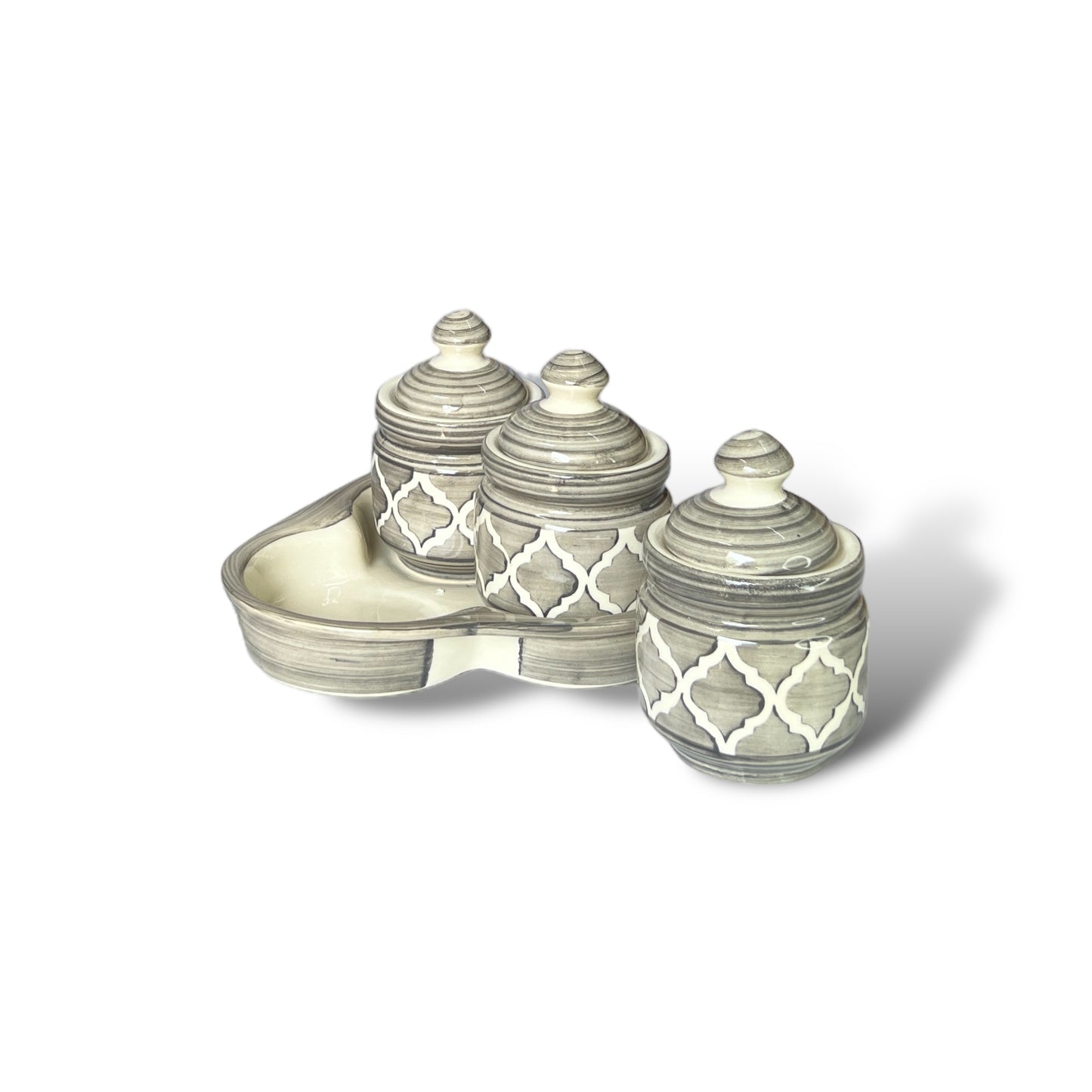 Grey Picke Jars Set with Tray