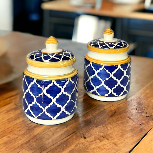 Two Morrocon Yellow Blue Jars