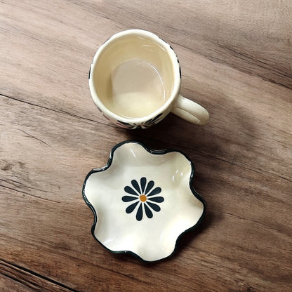 Black Flower Mug & Wavy Saucer