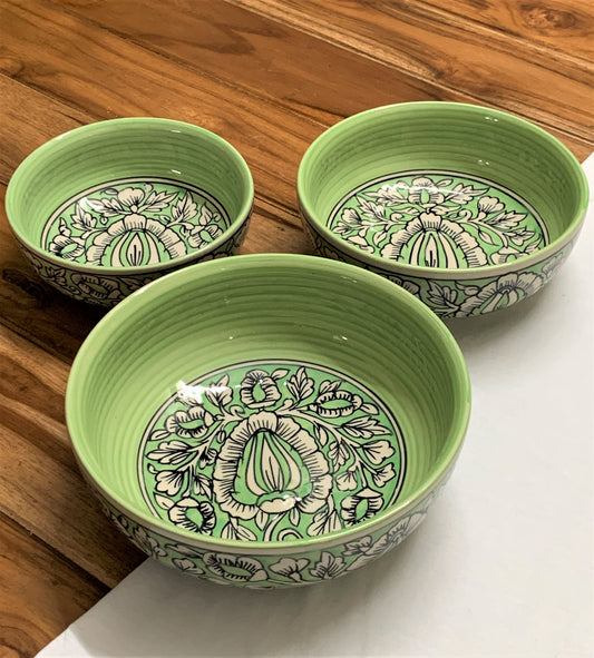 Aurora Green Mughal Art Bowl Set of 3