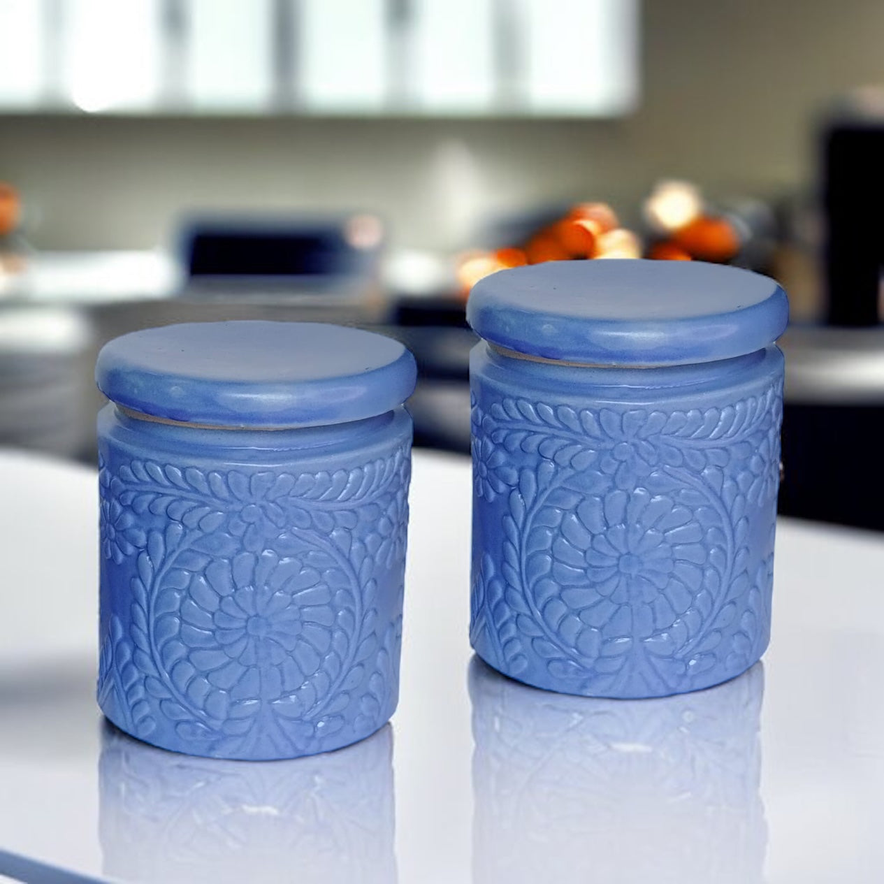 Two Dark Blue Jars