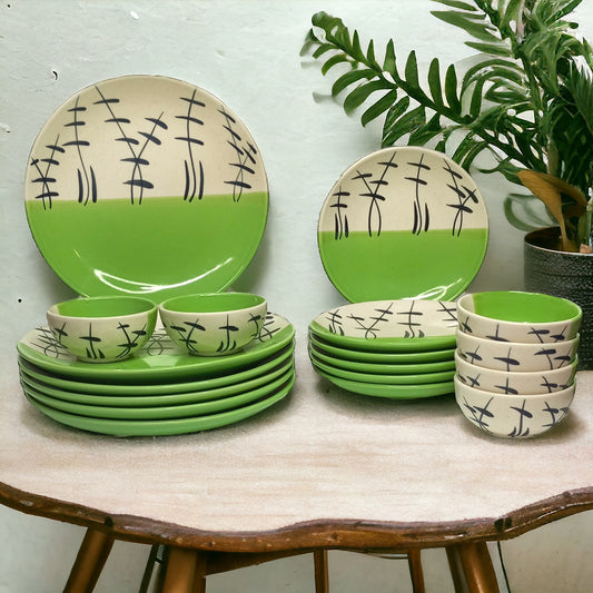 Hand Painted Green and White Dinner Set (18 Pcs)