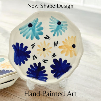 Four Blue & Yellow Flowers Snack/Dessert Plates