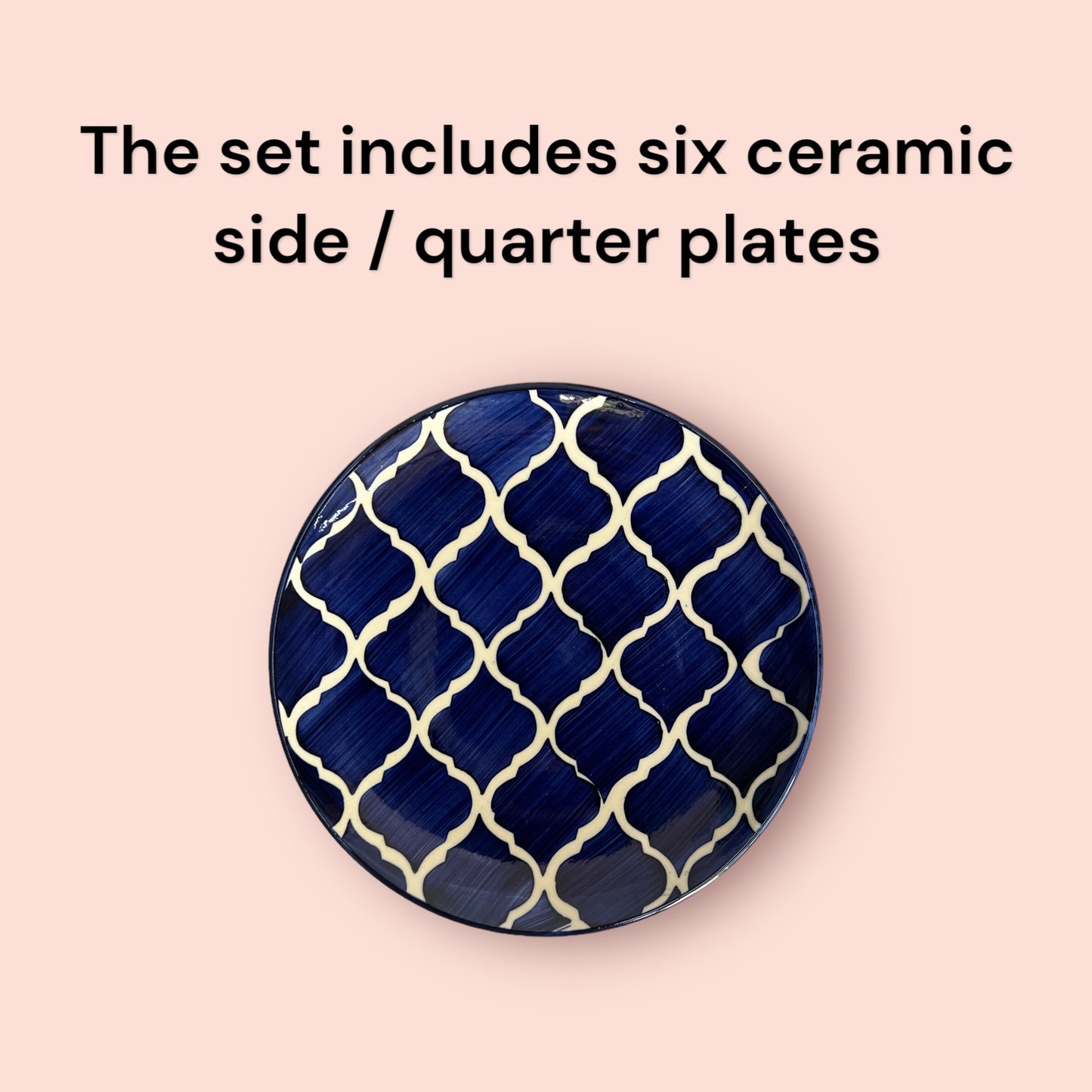 Hand Painted Side / Quarter Plates (7 Inch, Set of 6, Blue ,Microwave Safe)