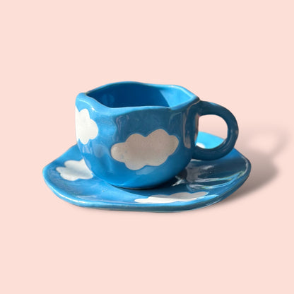 Blue Cloud Mug with Desert Plate