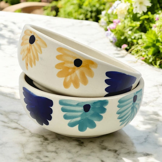 Two Yellow Blue Flower Bowls