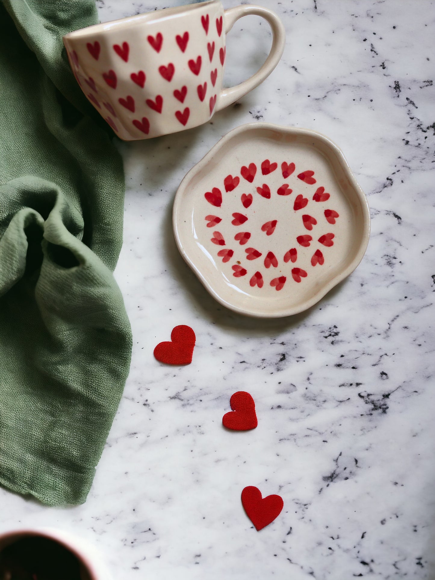 Heart Mug with Desert Plate