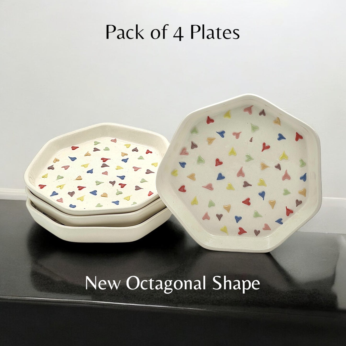 Four Rainbow Hearts Snack/Dessert Plates