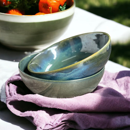 Green Stone Set of 2 Serving Bowls