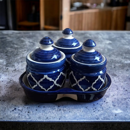 Blue Pickle Jars Set with Tray
