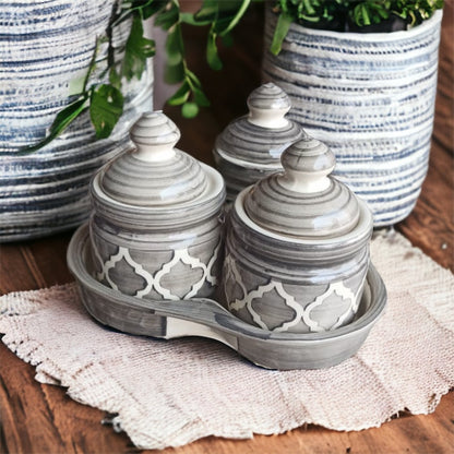 Grey Picke Jars Set with Tray