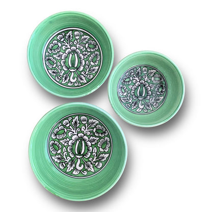 Aurora Green Mughal Art Bowl Set of 3