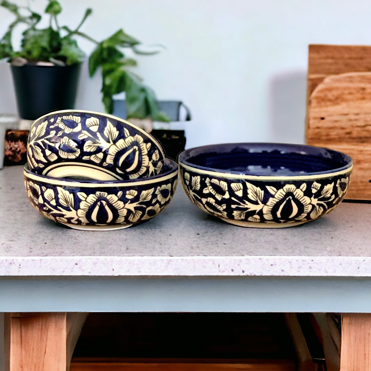 Dark Blue Mughal Art Bowl Set of 3