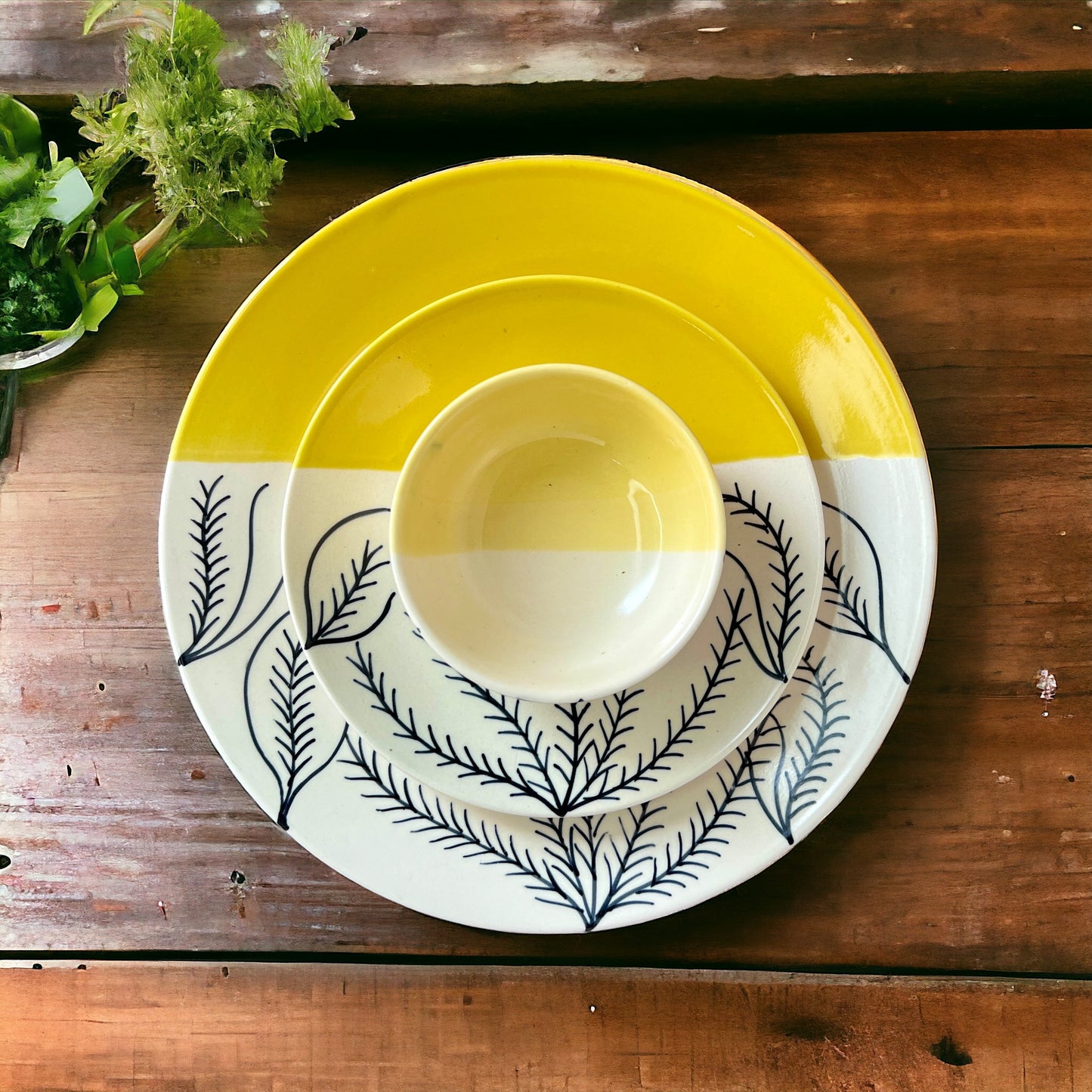 Hand Painted Yellow Dinner set (3 Pcs)