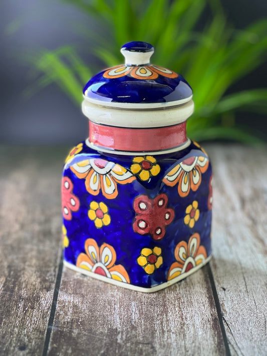 Ceramic Jars for Kitchen Storage Hand Painted Barni - Set of 1, Blue
