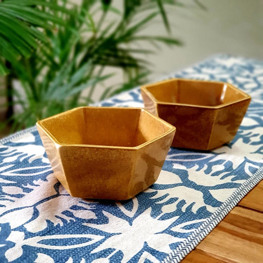 Ceramic Dinner Bowls Set of 2 (Golden, Large, 400ML)