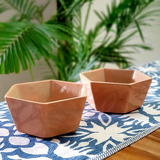 Ceramic Dinner Bowls Set of 2 (Peach, Large, 400ML)