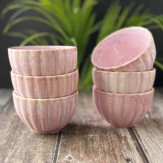Ceramic Dinner Bowls/Katoris (Pink, Set of 4/6, Large, 250ML)