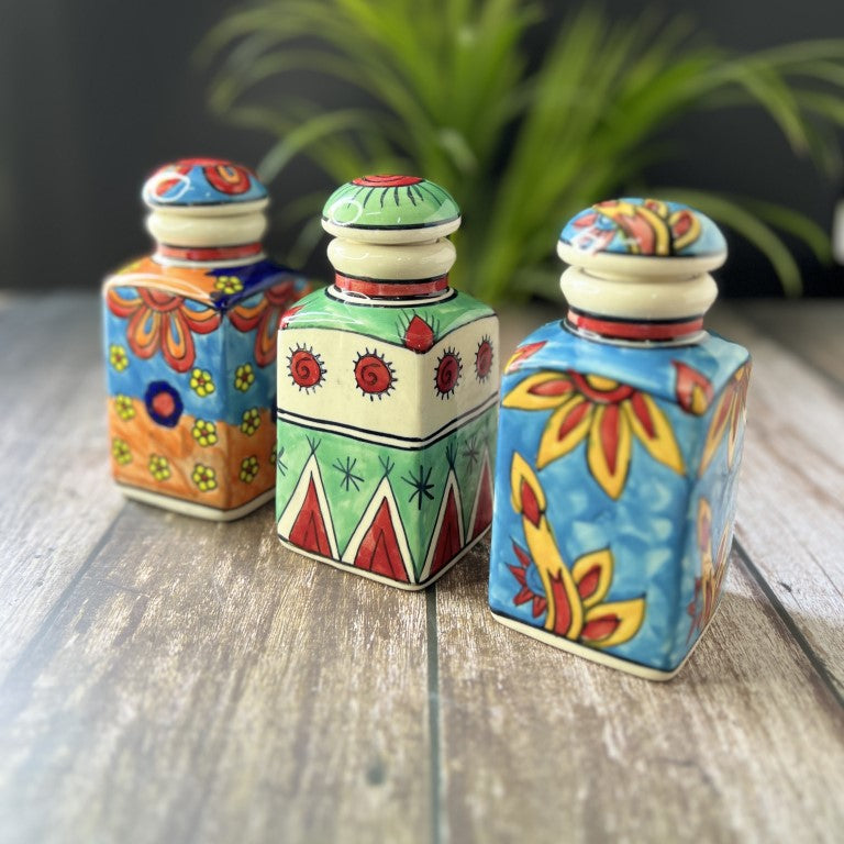 Hand Painted Air Tight Ceramic Jars With Stand