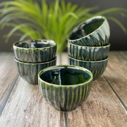 Ceramic Dinner Bowls/Katoris (Green, Set of 4/6, Large, 250ML)
