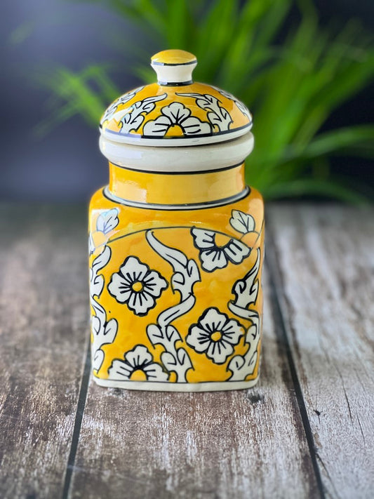 Ceramic Jars for Kitchen Storage Hand Painted Barni - Set of 1, Yellow