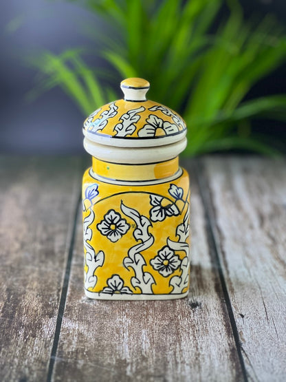 Ceramic Jars for Kitchen Storage Hand Painted Barni - Set of 1, Yellow