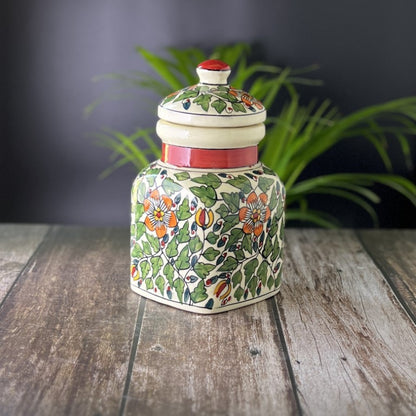 Ceramic Jars for Kitchen Storage Hand Painted Barni - Set of 1, Green